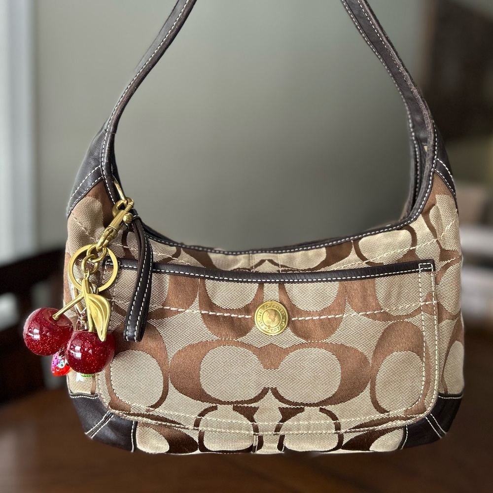 Authentic Coach Y2K 11290 Ergo Signature Tan/Brown Canvas Leather Shoulder Bag